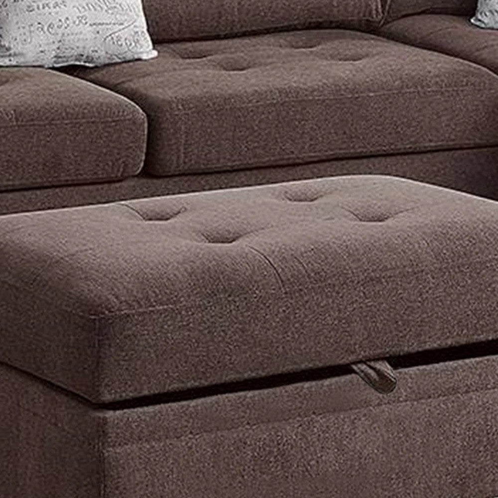 Cato 3 Piece L Shape Sectional Sofa Set with Ottoman 2 Pillows Brown