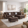 Cato 3 Piece L Shape Sectional Sofa Set with Ottoman, 2 Pillows, Brown