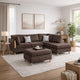 Cato 3 Piece L Shape Sectional Sofa Set with Ottoman, 2 Pillows, Brown