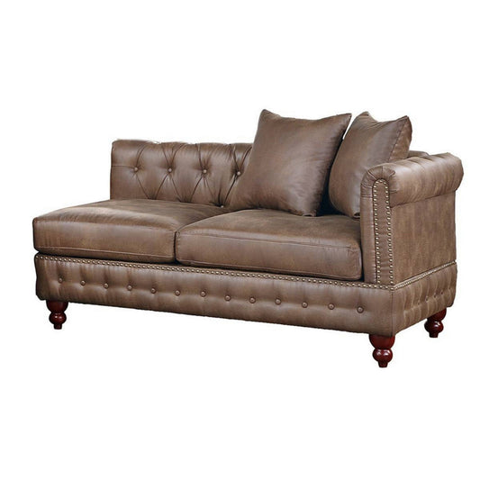 Simi 61 Inch One Arm Chaise, 2 Pillows, Nailhead Trim, Brown Faux Leather By Casagear Home