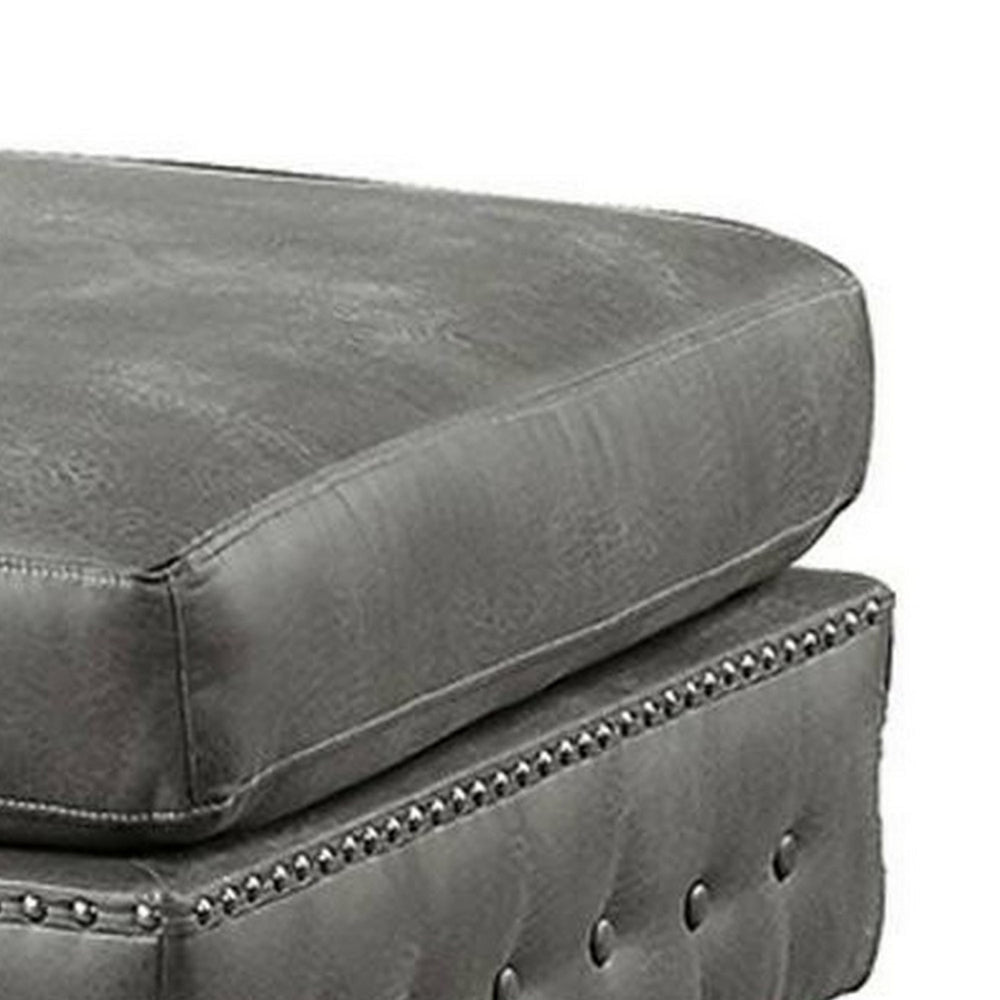 Simi 34 Inch Square Ottoman Handcrafted Legs Gray Vegan Faux Leather By Casagear Home BM300278