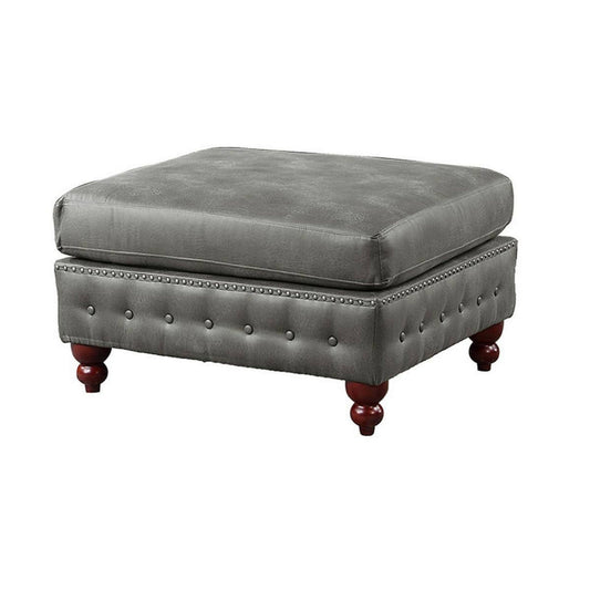 Simi 34 Inch Square Ottoman, Handcrafted Legs, Gray Vegan Faux Leather By Casagear Home