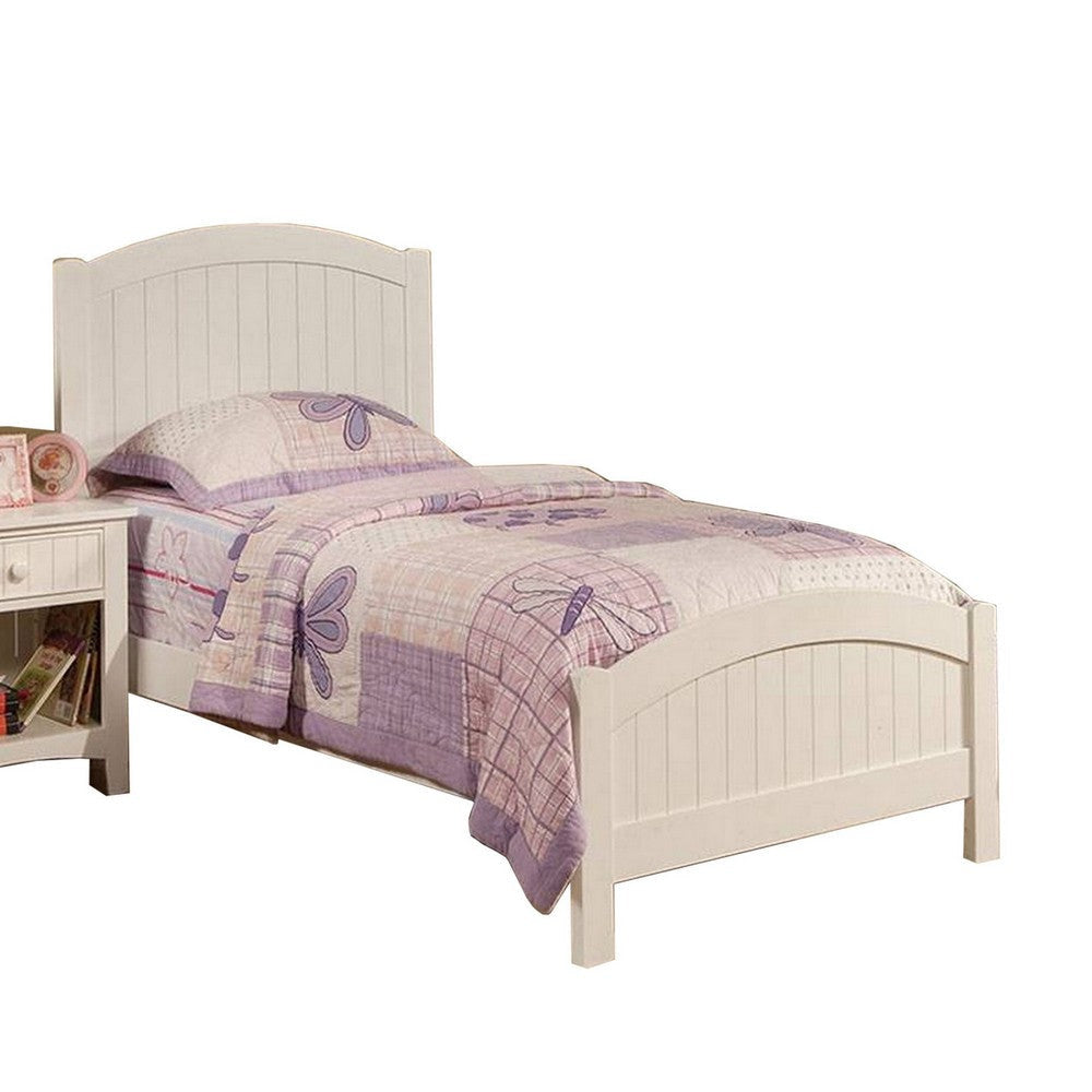 Shov Full Size Bed, Arched Headboard, Classic White Wood Construction 