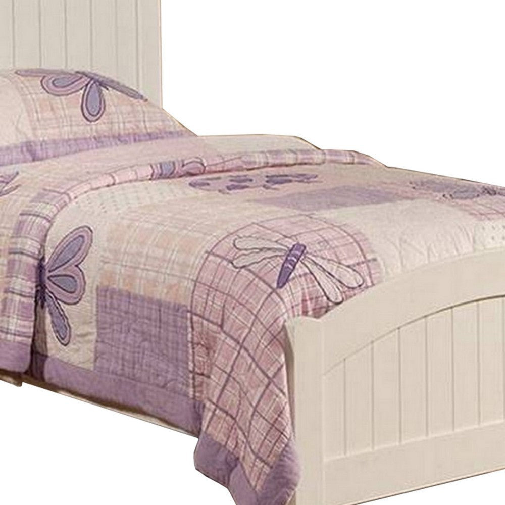 Shov Twin Size Bed Arched Headboard Classic White Wood Construction By Casagear Home BM300280