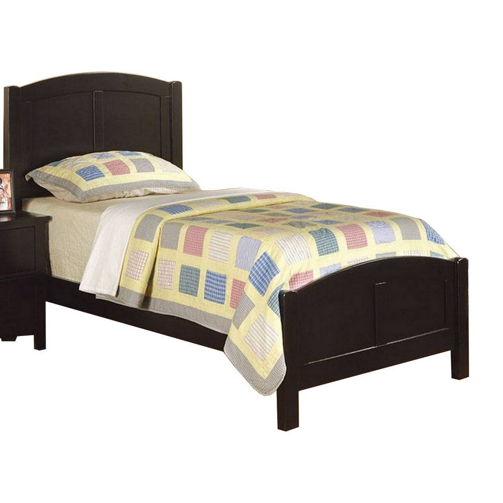 Pika Full Size Bed, Arched Headboard and Footboard, Jet Black Wood Frame