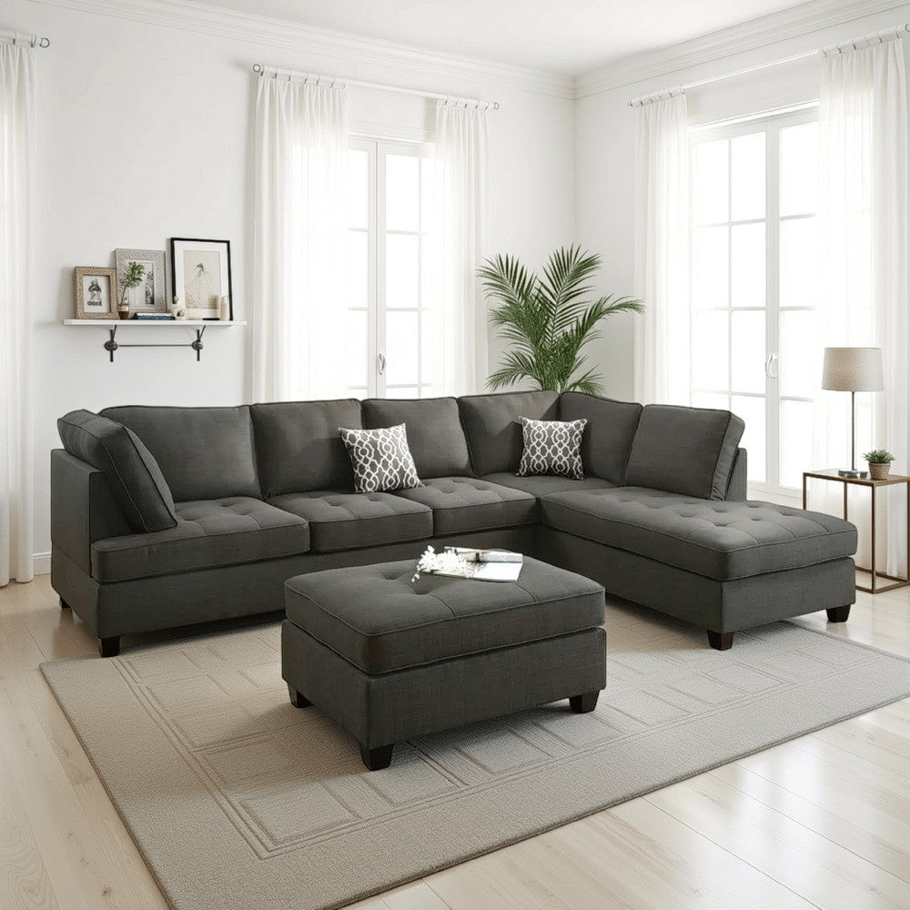 Roda 2 Piece L Shape Sectional Sofa with Reversible Chaise, Black Fabric