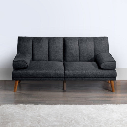 Dora 71 Inch Adjustable Futon Sofa Bed with Vertical Channel Tufting, Black