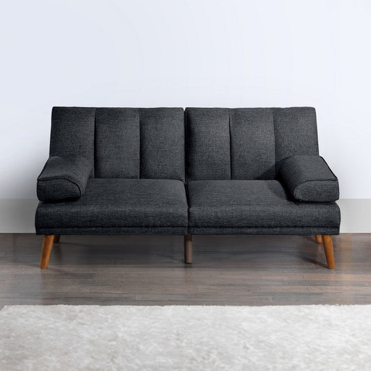 Dora 71 Inch Adjustable Futon Sofa Bed with Vertical Channel Tufting, Black