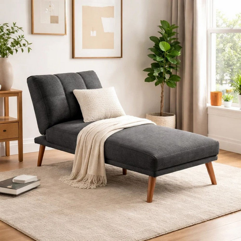 Dora 62 Inch Modern Adjustable Chaise Lounger with Channel Tufting, Black By Casagear Home