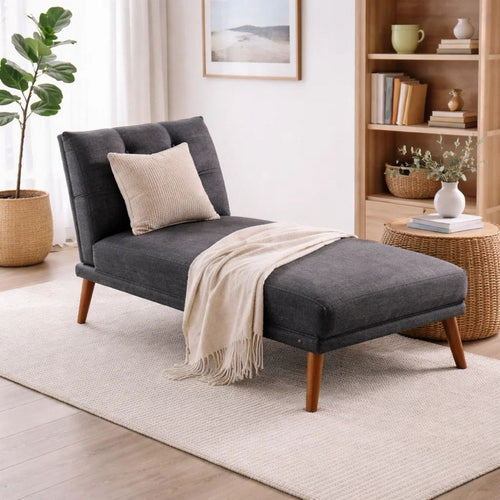 Dora 62 Inch Modern Adjustable Chaise Lounger with Channel Tufting, Black By Casagear Home