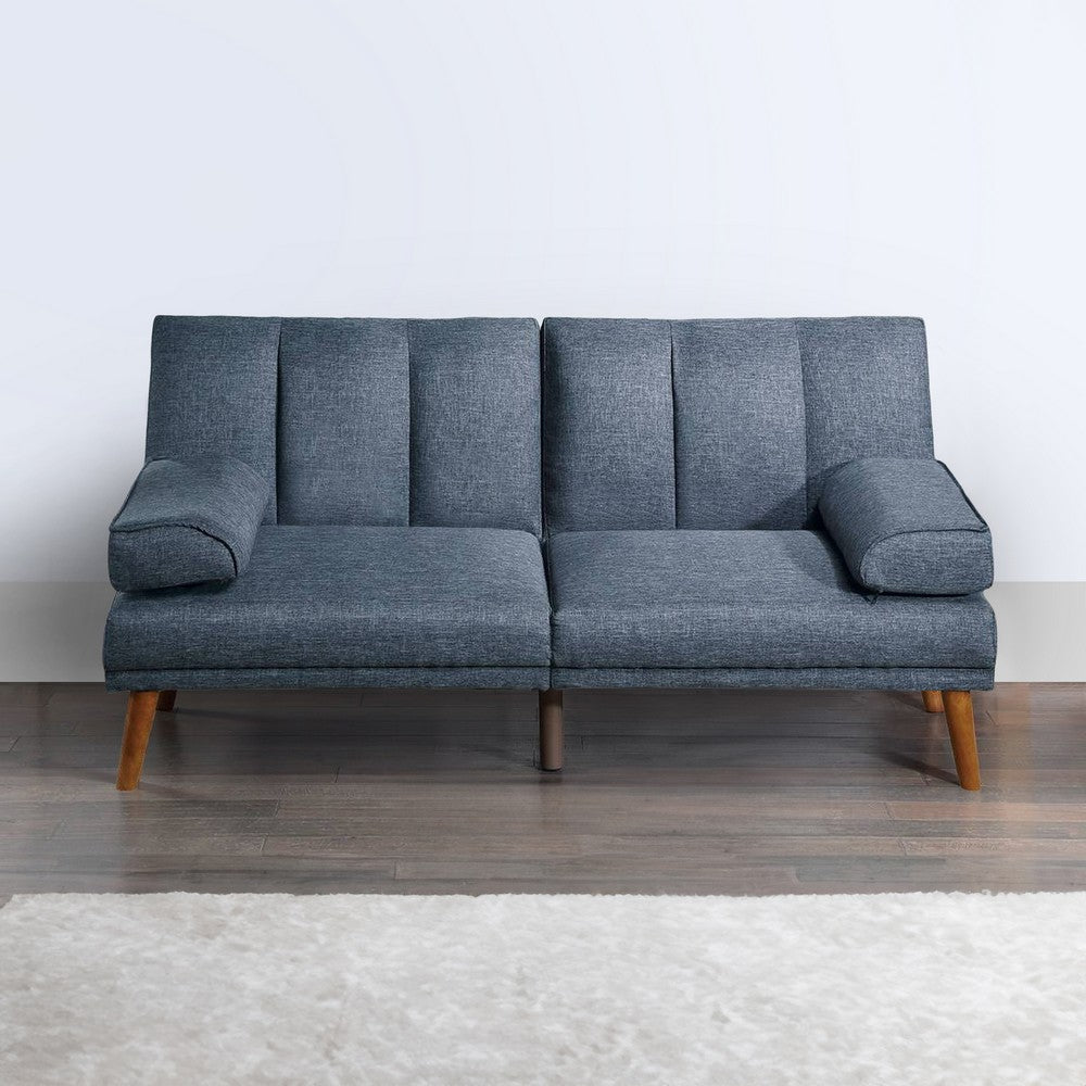 Dora 71 Inch Adjustable Futon Sofa Bed with Vertical Channel Tufting, Blue