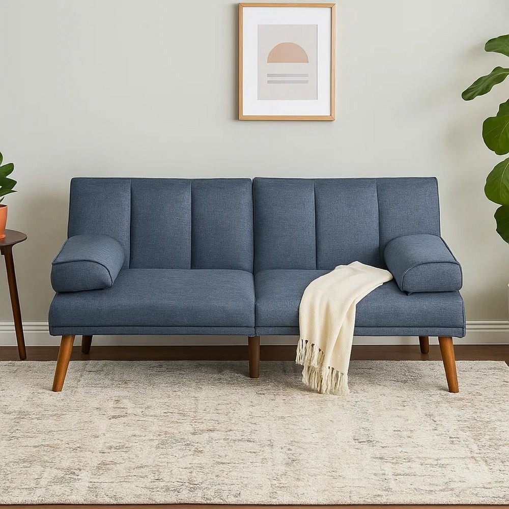 Dora 71 Inch Adjustable Futon Sofa Bed with Vertical Channel Tufting, Blue