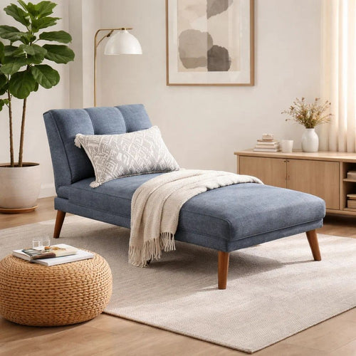 Dora 62 Inch Modern Adjustable Chaise Lounger with Channel Tufting, Blue