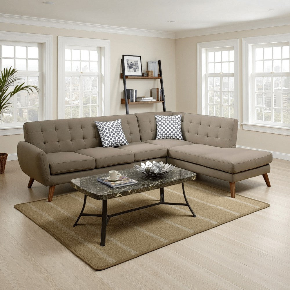 Two Piece Modern L Shape Sectional Sofa with Chaise, Cushioned Back, Gray