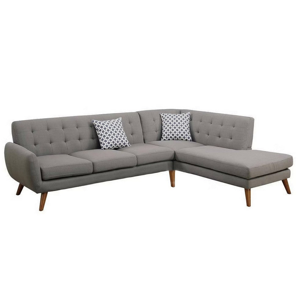 Two Piece Modern L Shape Sectional Sofa with Chaise, Cushioned Back, Gray 
