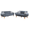 Eula 2 Piece Sofa and Loveseat Set with 4 Throw Pillows, Dark Gray Velvet