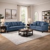 Gaia 2 Piece Sofa and Loveseat Set, 4 Throw Pillows, Cushioned Navy Blue