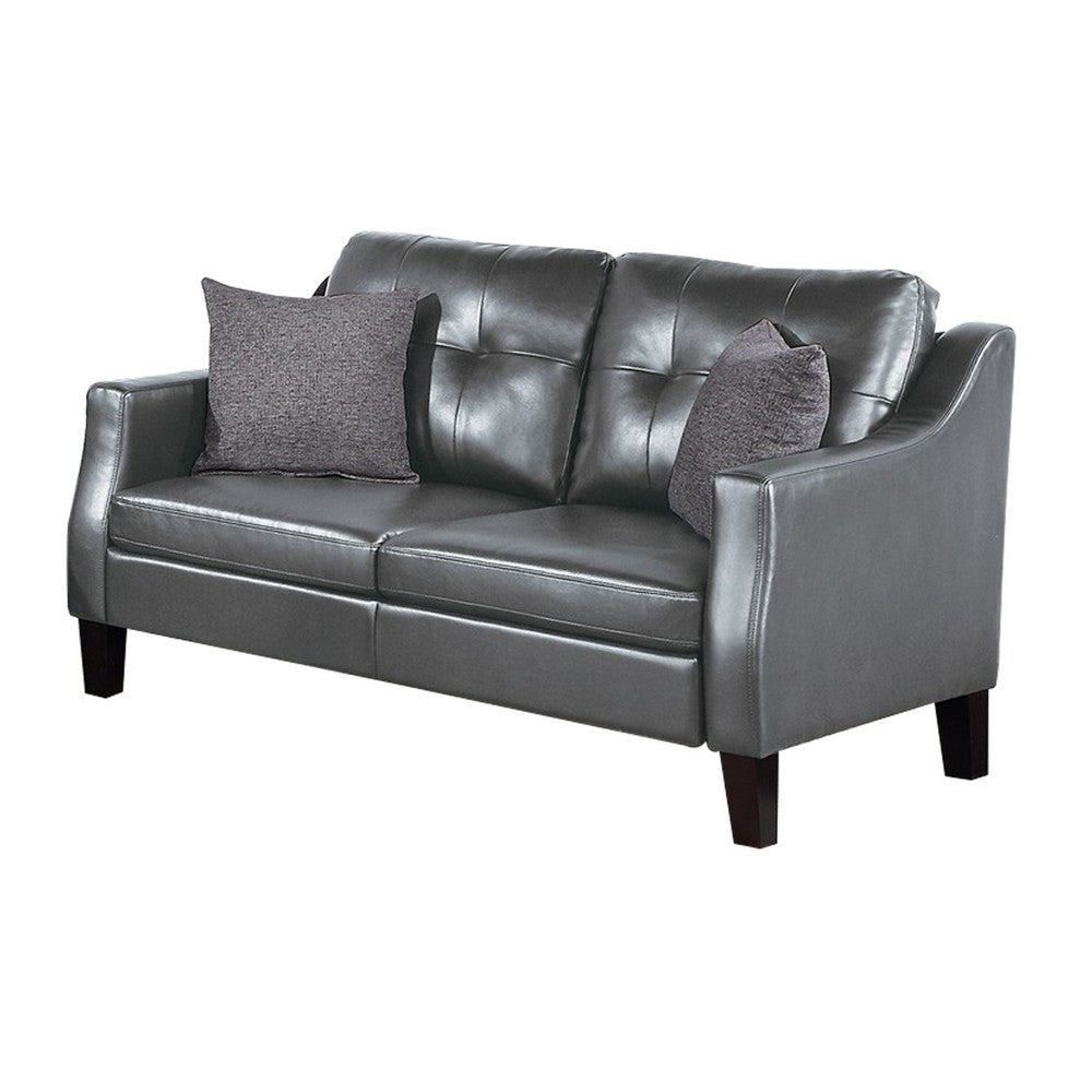 Hera 2 Piece Sofa and Loveseat Set 4 Pillows Classic Gray Faux Leather