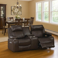 Seda 71 Inch Power Reclining Loveseat, Storage Console, Brown Faux Leather