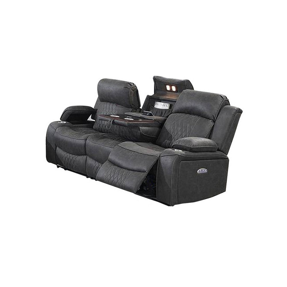 Seda 80 Inch Power Reclining Sofa USB Port Charcoal Vegan Faux Leather By Casagear Home BM300318