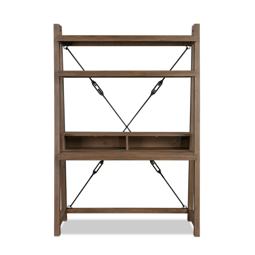76 Inch Ladder Style Bookcase Desk 2 Shelves Pine Wood Frame Brown BM300325