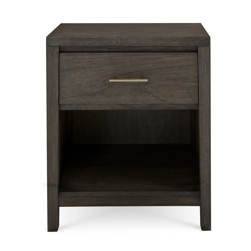Fang 26 Inch Modern Nightstand Single Large Gliding Drawer Rustic Brown BM300333