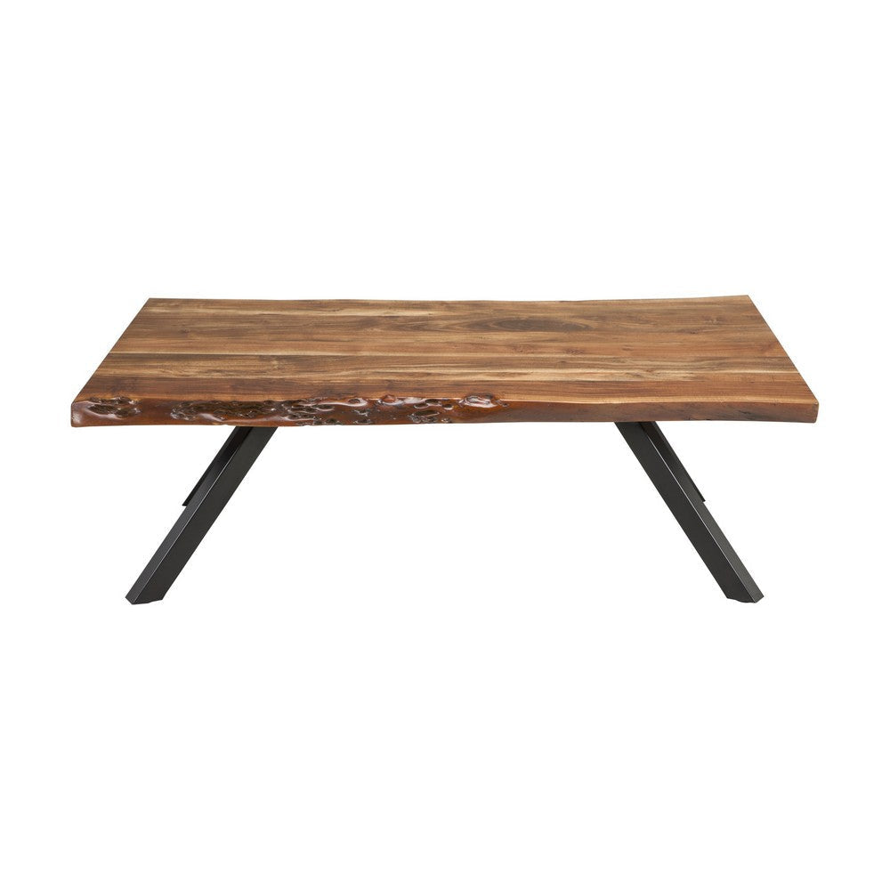 Isla 54 Inch Coffee Table Acacia Wood Surface Live Edge Rich Brown BM300334