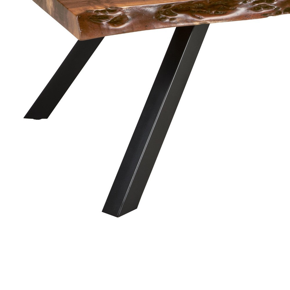Isla 54 Inch Coffee Table, Acacia Wood Surface, Live Edge, Rich Brown
