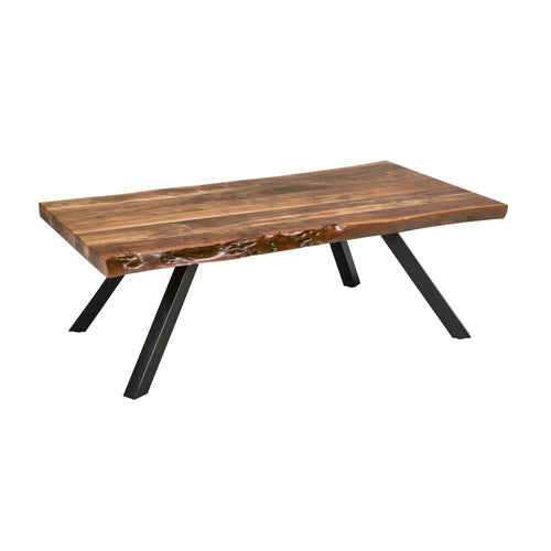 Isla 54 Inch Coffee Table, Acacia Wood Surface, Live Edge, Rich Brown