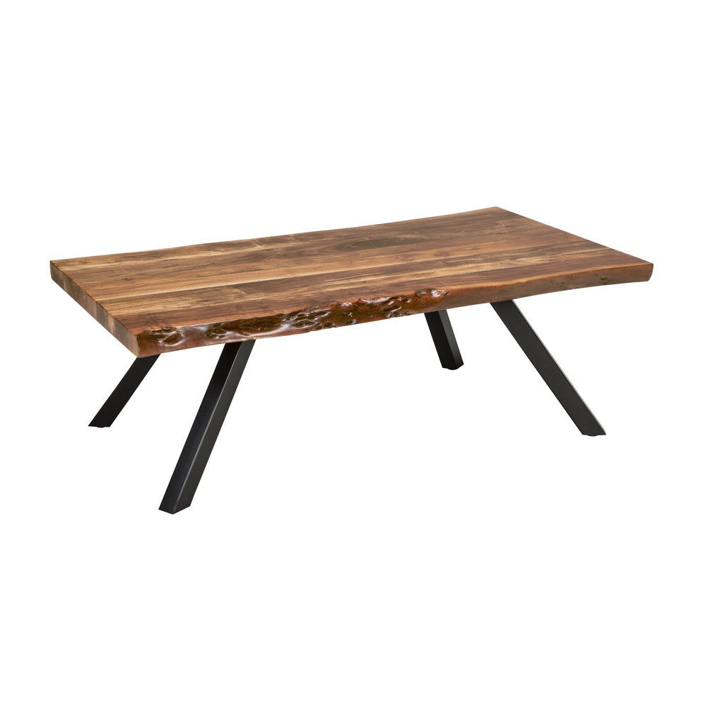 Isla 54 Inch Coffee Table, Acacia Wood Surface, Live Edge, Rich Brown
