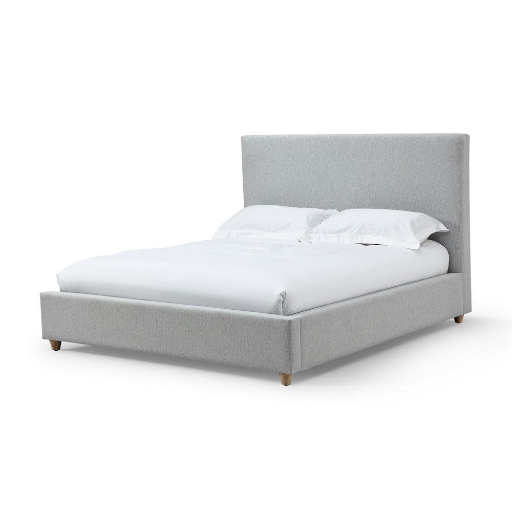 Azin Modern Queen Size Platform Bed, Panel Headboard, Light Gray Upholstery