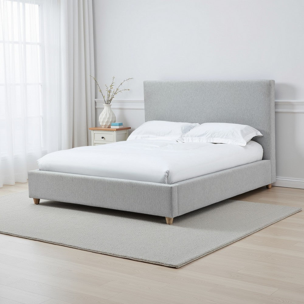 Azin Modern Queen Size Platform Bed, Panel Headboard, Light Gray Upholstery