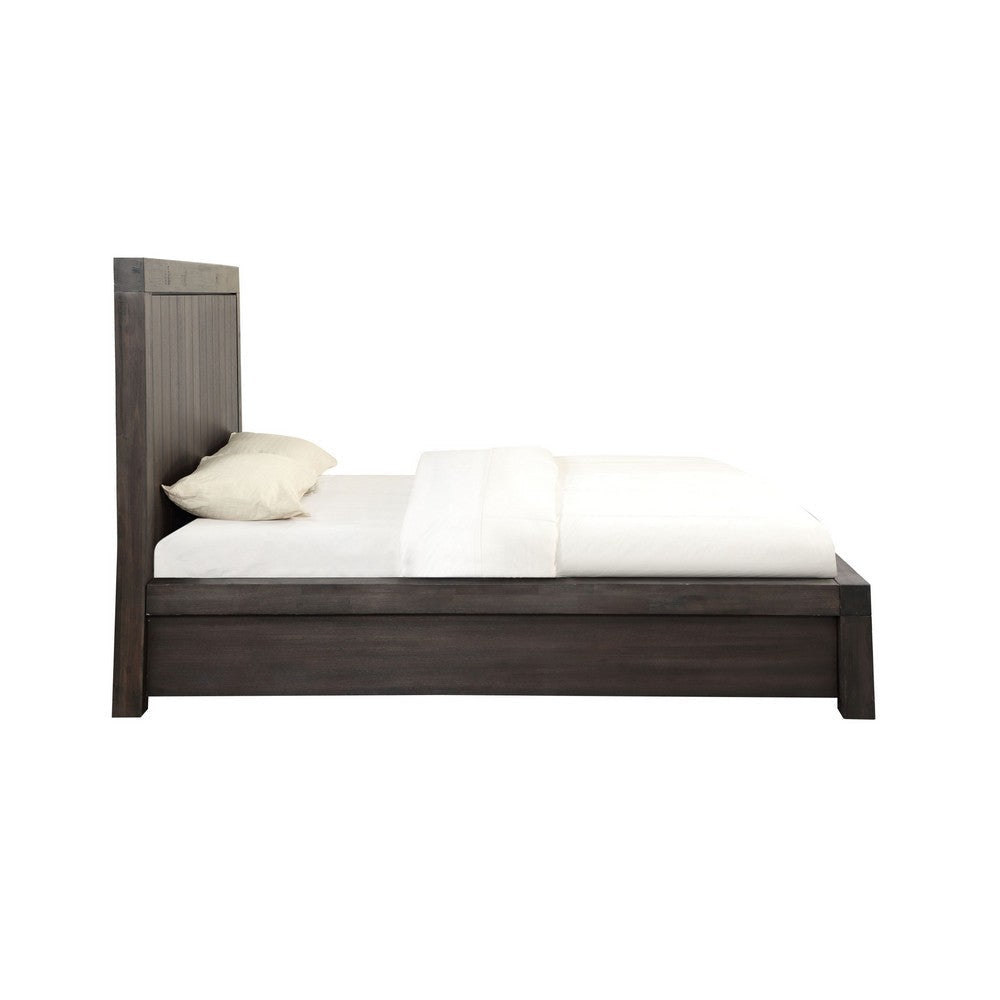 Adan King Size Storage Bed Panel Design 2 Drawers Brushed Gray Brown BM300353