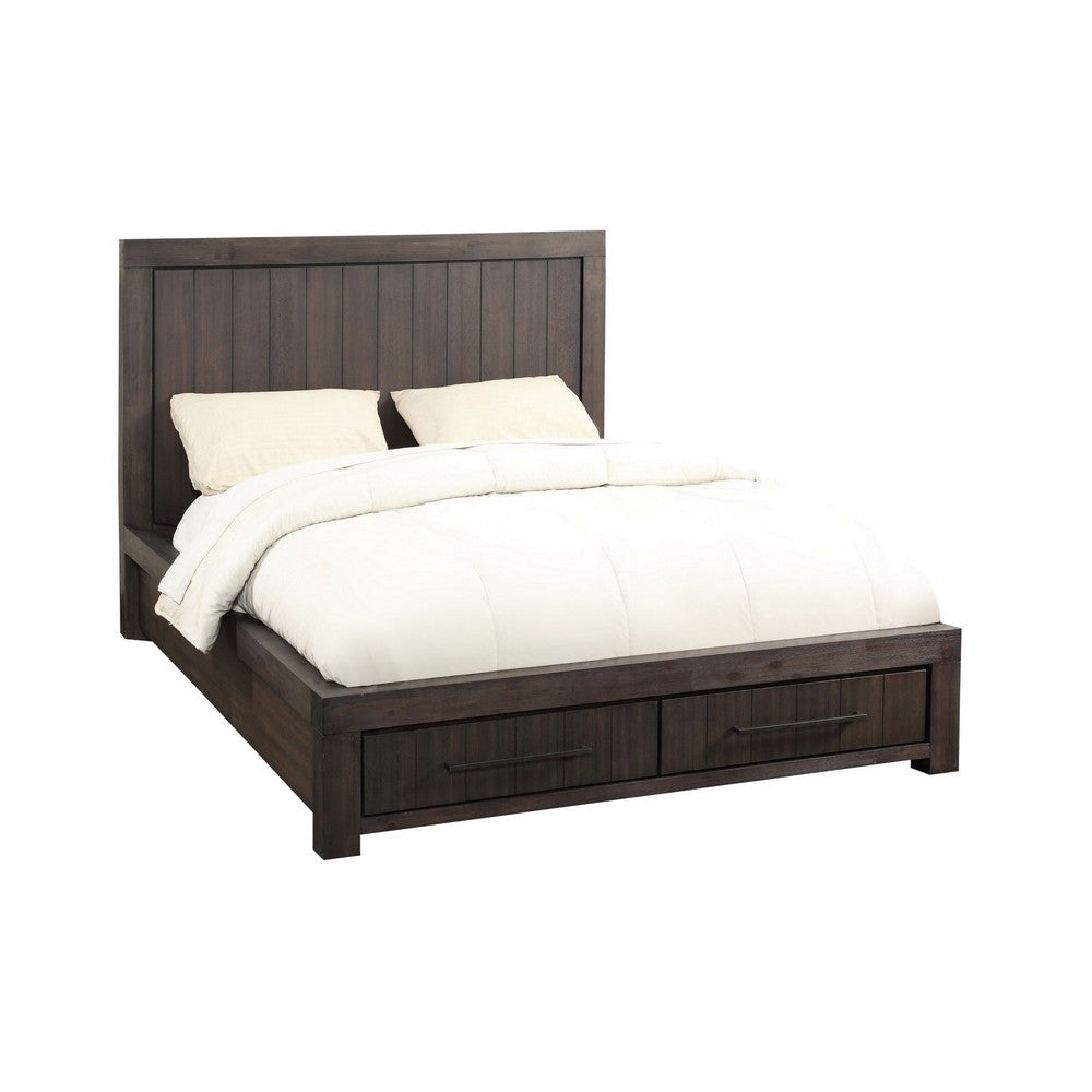 Adan King Size Storage Bed, Panel Design, 2 Drawers, Brushed Gray Brown