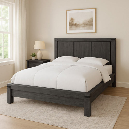 Gael California King Bed, Acacia Wood, Panel Headboard, Wire Brushed Gray
