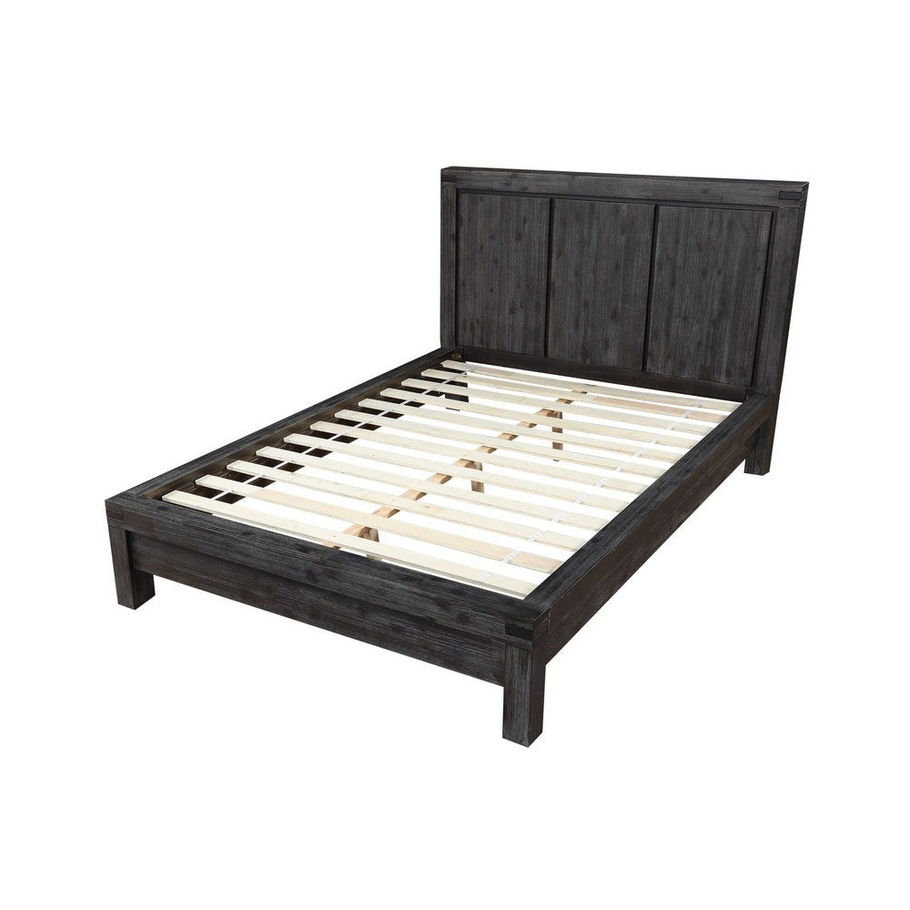 Gael Full Size Bed Acacia Wood Panel Headboard Wire Brushed Gray Finish BM300358
