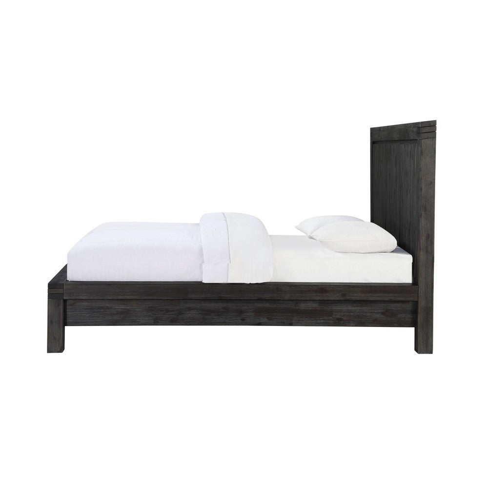 Gael Full Size Bed Acacia Wood Panel Headboard Wire Brushed Gray Finish BM300358