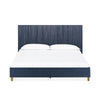 Herst Modern Queen Bed Brass Metal Legs Wavy Textured Navy Blue Headboard BM300361