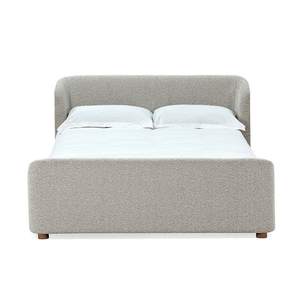 Kaven Modern King Size Platform Bed Gray Boucle Upholstery Wingback Panel BM300364