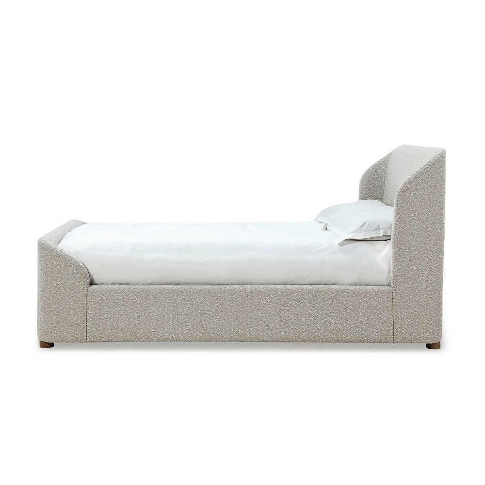 Kaven Modern King Size Platform Bed Gray Boucle Upholstery Wingback Panel BM300364