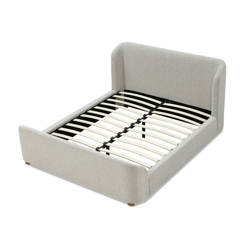 Kaven Modern King Size Platform Bed, Gray Boucle Upholstery, Wingback Panel