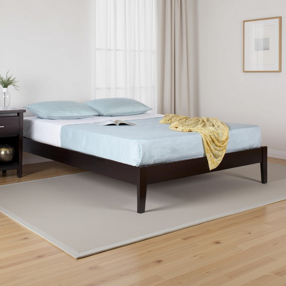 Evelyn Low Profile California King Platform Bed, Rich Espresso Brown Wood