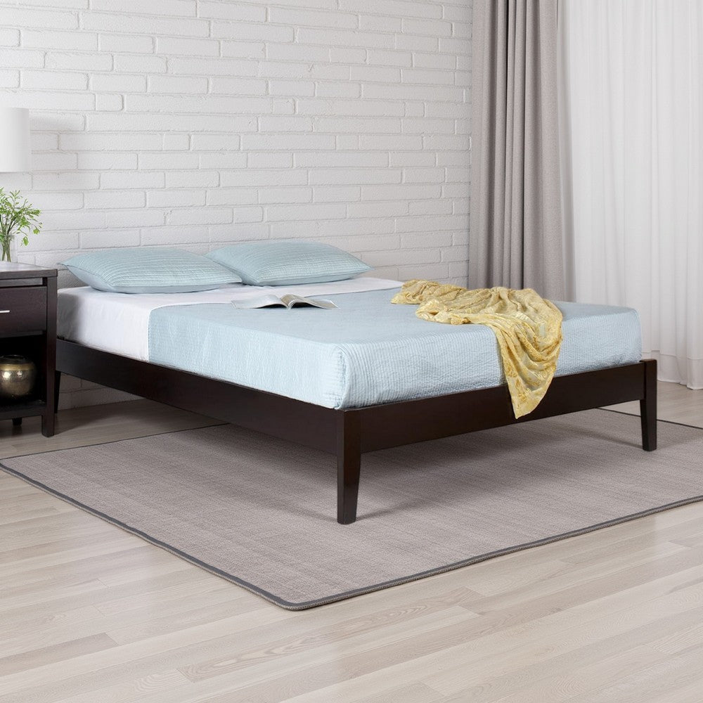 Evelyn Low Profile Full Size Platform Bed, Slats, Rich Espresso Brown Wood