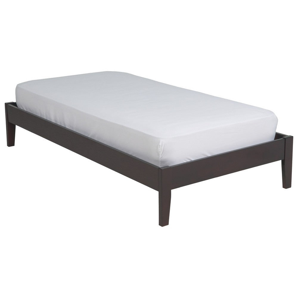 Evelyn Low Profile Full Size Platform Bed, Slats, Rich Espresso Brown Wood