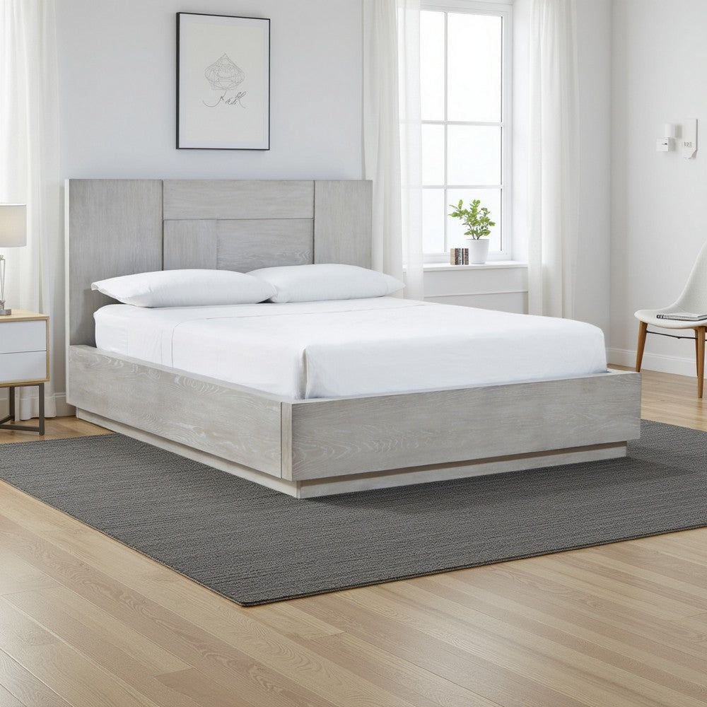 Glimps California King Platform Bed, Cross Grain Panel Headboard, Gray