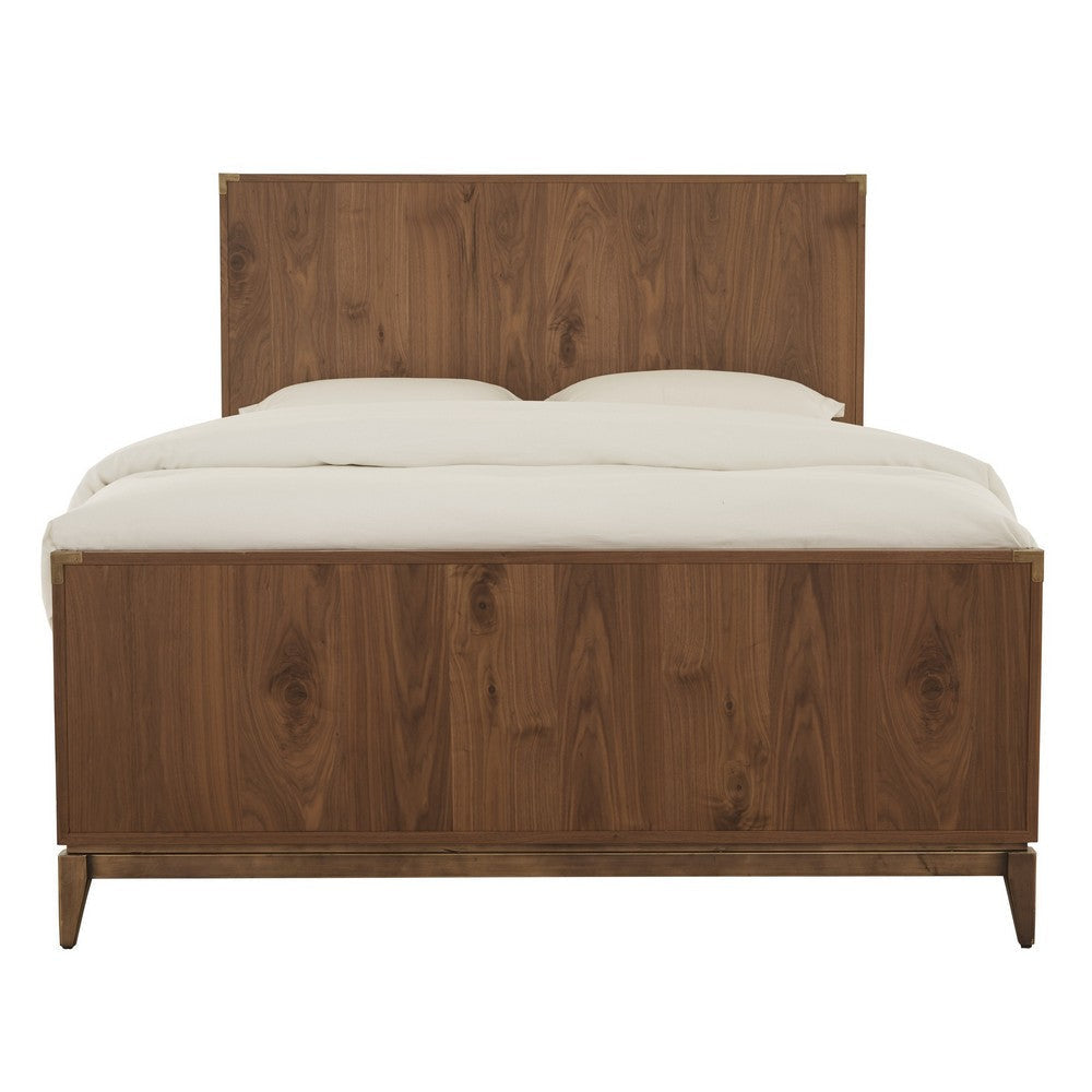 Veldt King Size Panel Bed Brown Knotty Wood Veneer Slats Corner Brackets