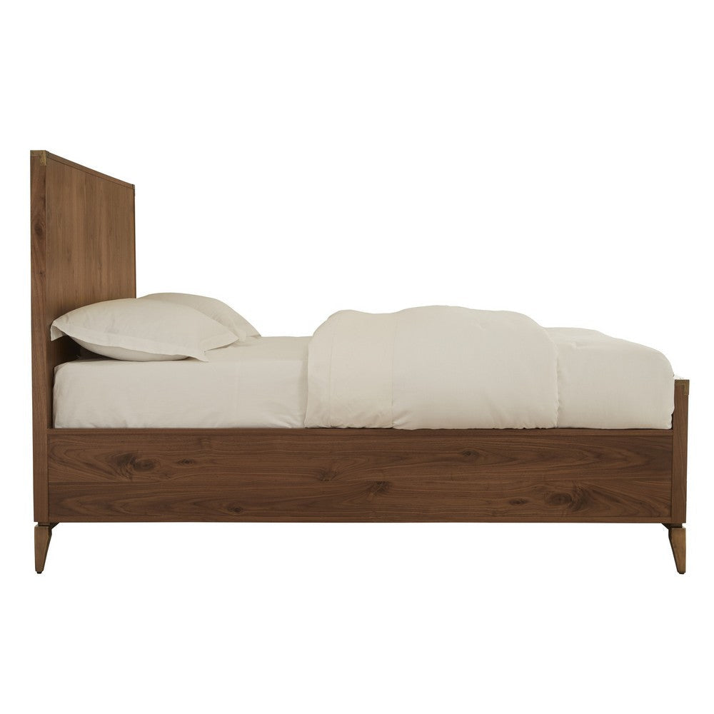 Veldt King Size Panel Bed Brown Knotty Wood Veneer Slats Corner Brackets