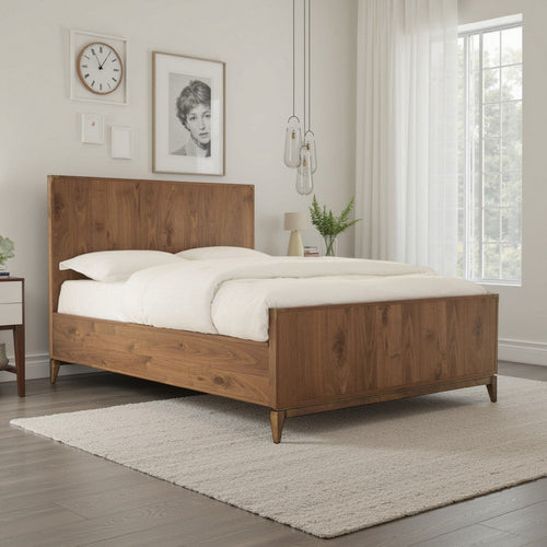 Veldt King Size Panel Bed, Brown Knotty Wood Veneer, Slats, Corner Brackets