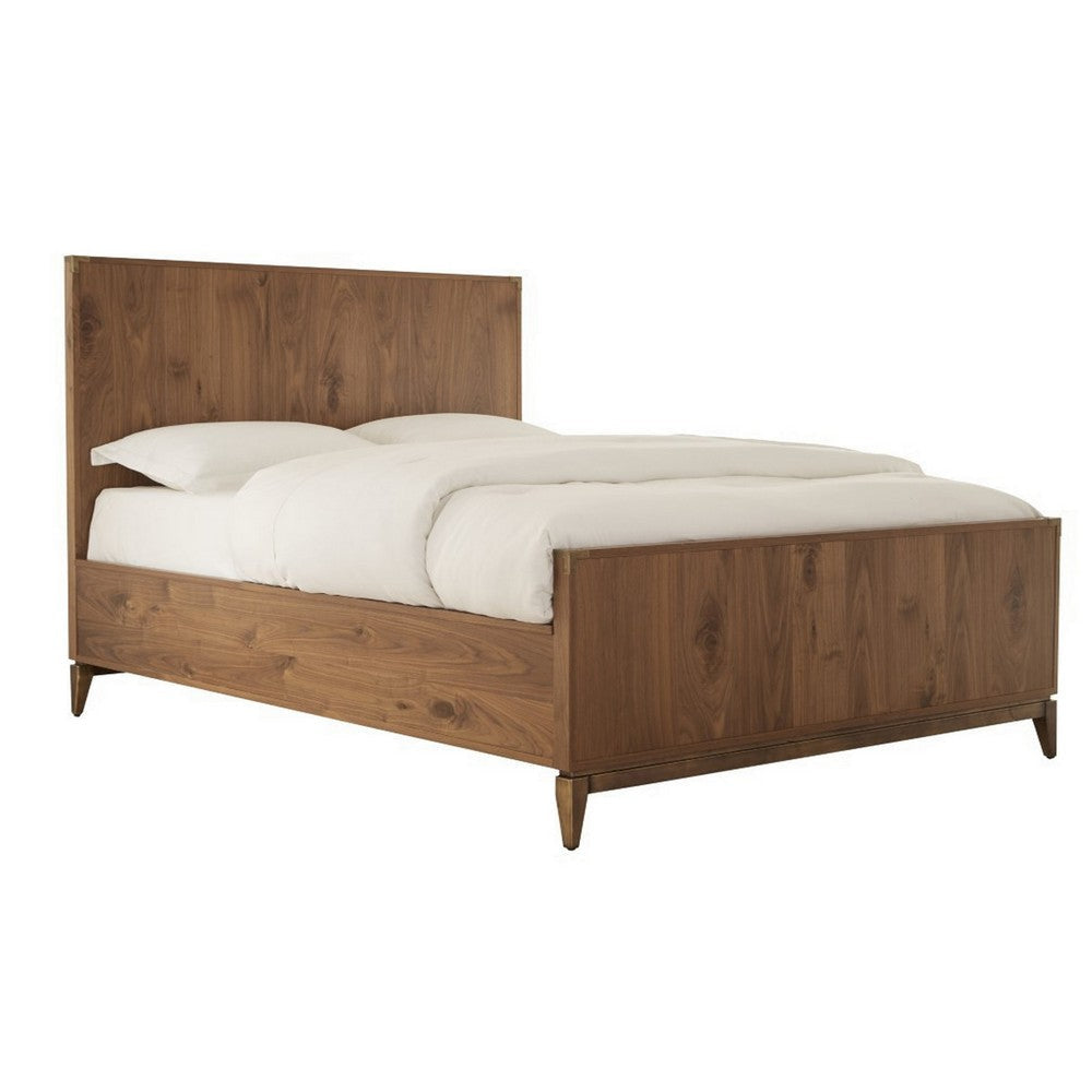 Veldt King Size Panel Bed, Brown Knotty Wood Veneer, Slats, Corner Brackets