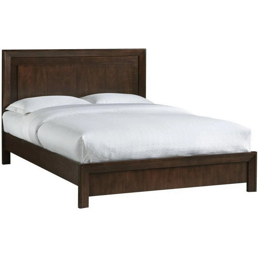 Blake California King Platform Bed, Panel Headboard, Dark Brown Mahogany